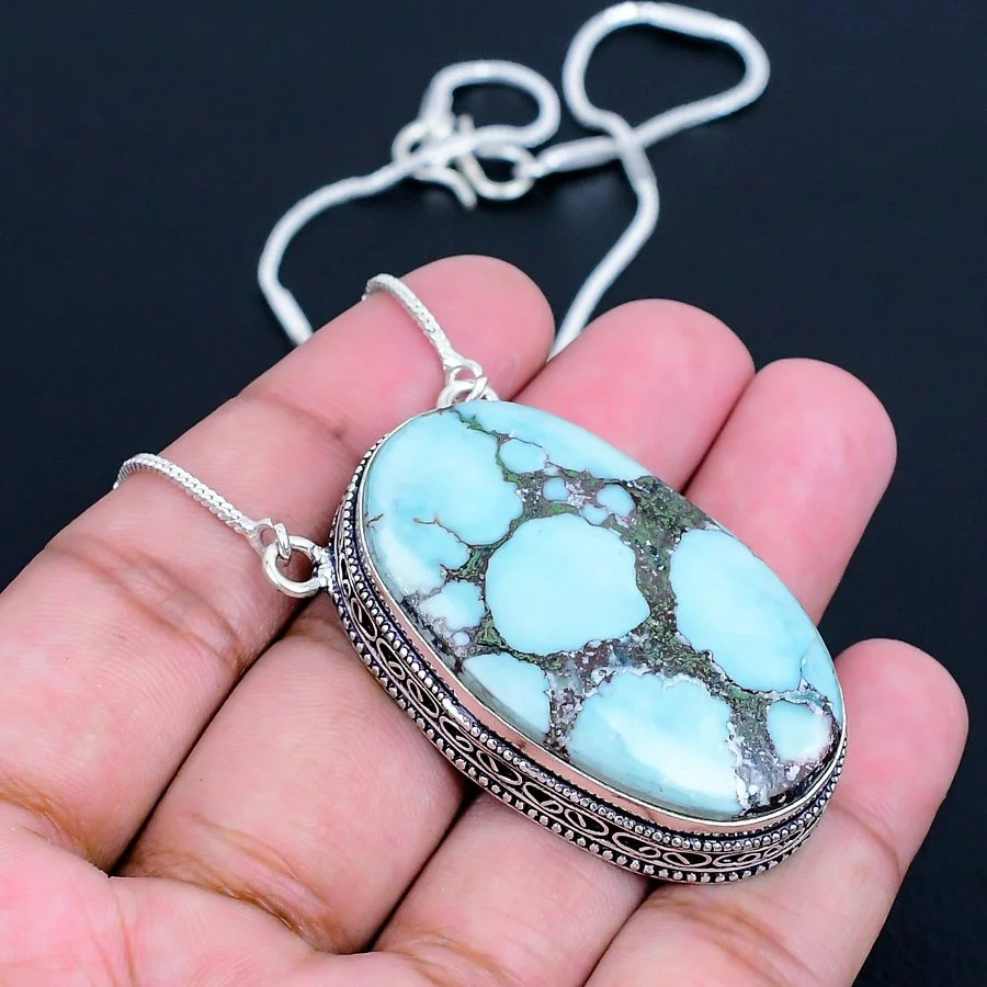 Tibetan Turquoise 925 Silver Plated Handmade Necklace of 18″