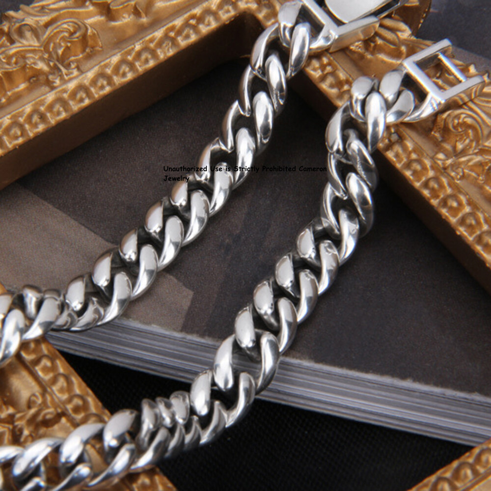 Pure S925 Sterling Silver Chain 6mm Cuban Curb Link Bracelet 6.7-8.3inch