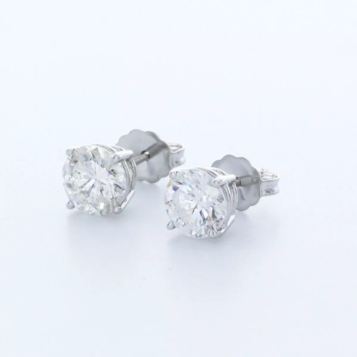 Stud Earrings Classic Solid 14K White Gold 2.55 CT Round Natural Diamond H SI2