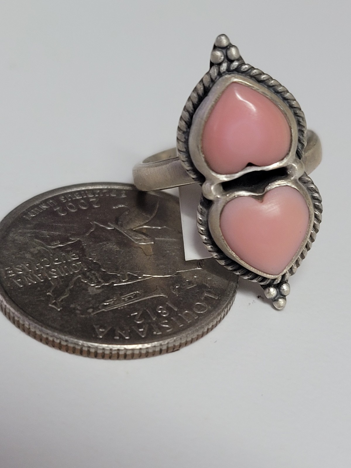 Pink conch double heart adjustable ring – SS 925 – handmade