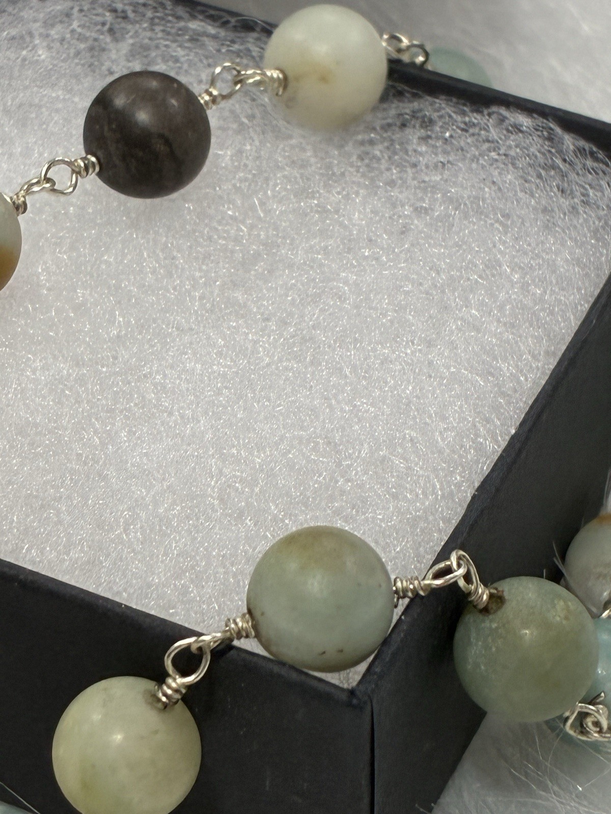 36 Inch Genuine Amazonite Beaded Boho Necklace – Sterling Silver 925 Clasp