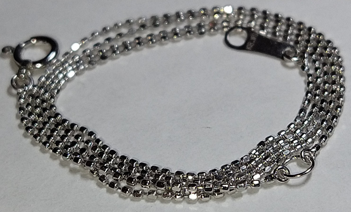 Solid 18k white gold 0.8mm ball bead chain necklace 1.15 grams 15.5″