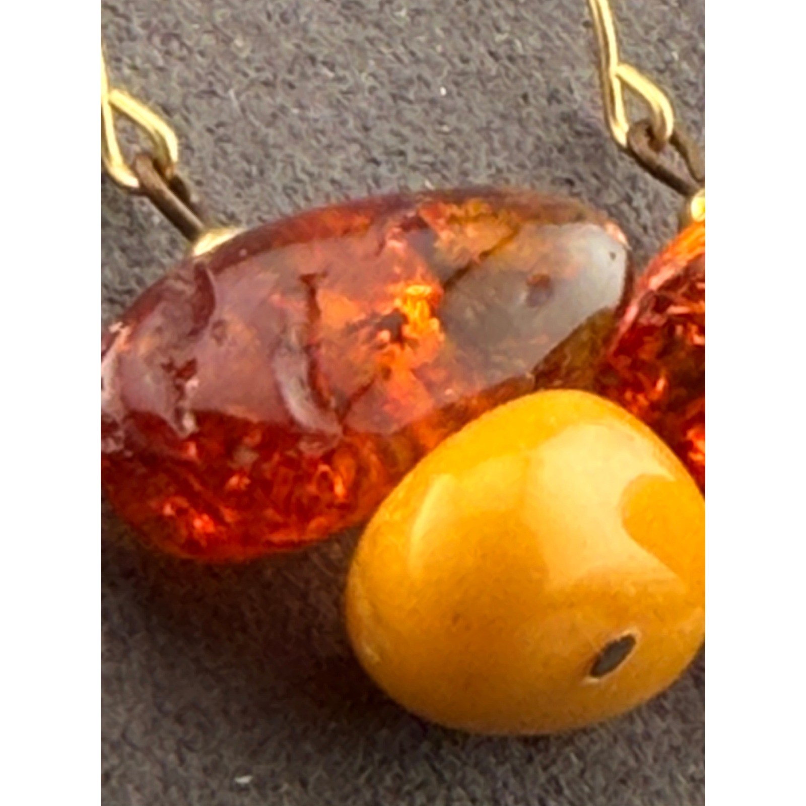 Vintage Baltic Amber Dangle Earrings Egg Yolk Cognac Amber Gold Tone Hooks 3/4″