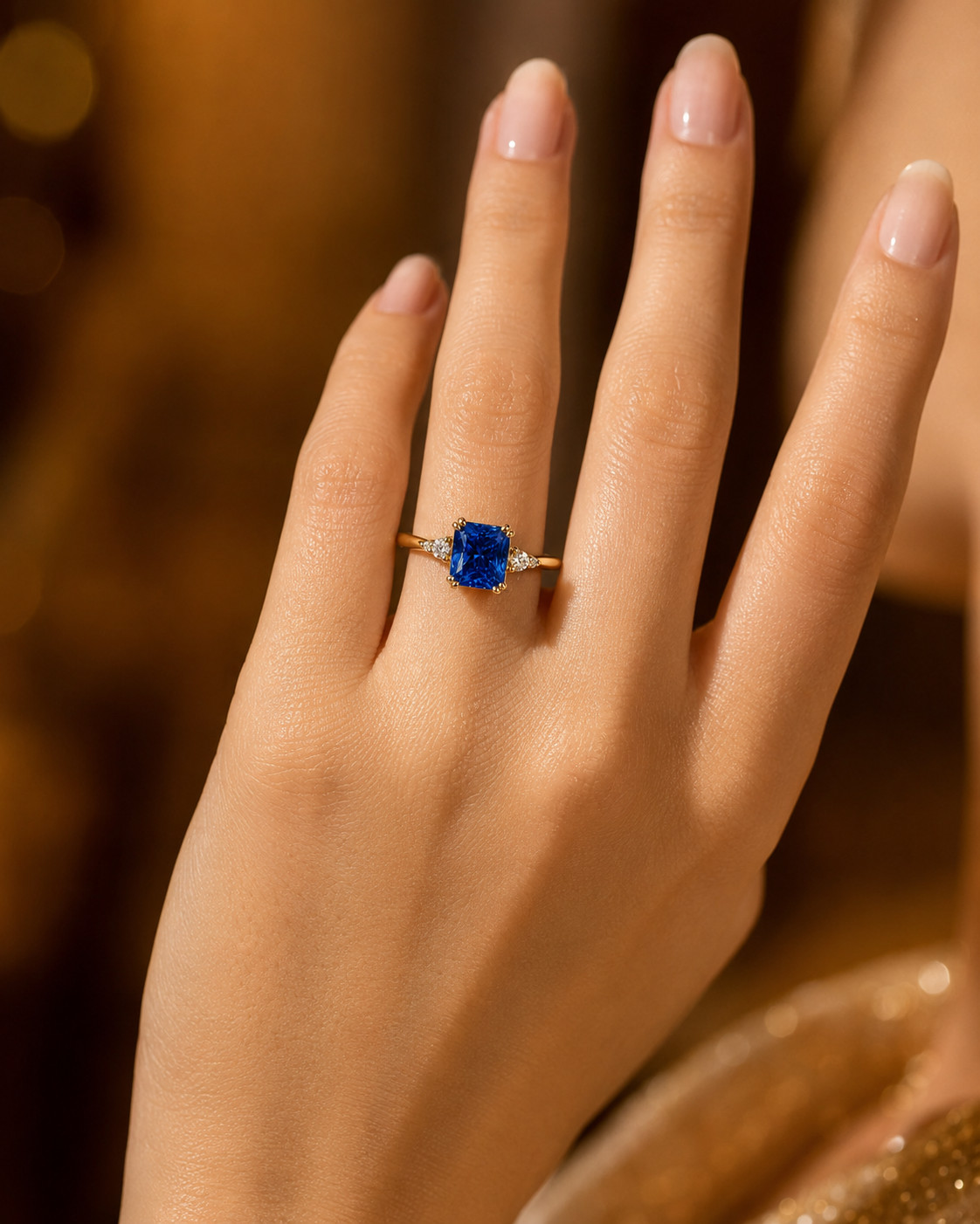Lab Created Blue tanzanite Ring, Base Metal: Brass Finish: Gold Plated