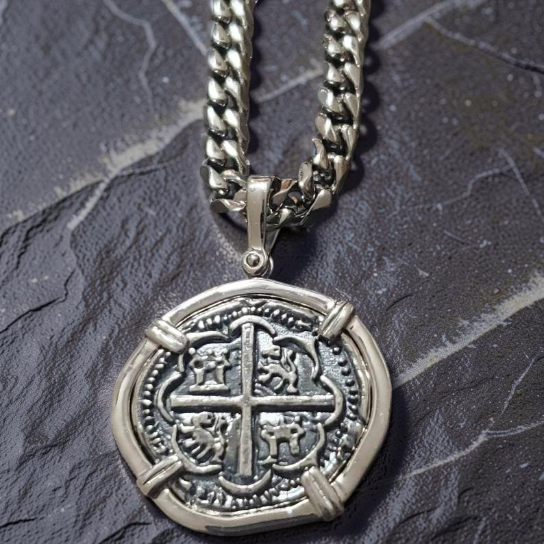 Atocha Silver Coin Pendant w/ Miami Link Chain Shipwreck Treasure COA