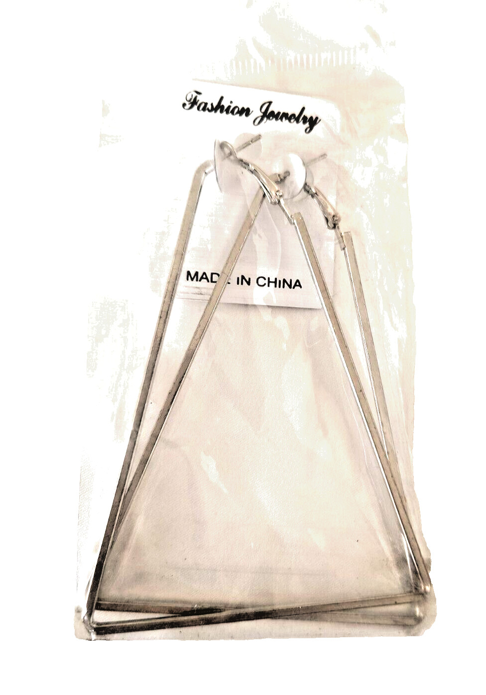 New Fashion Jewelry Women’s Earrings Silvertone Metal Triangles appx. 3.5 in