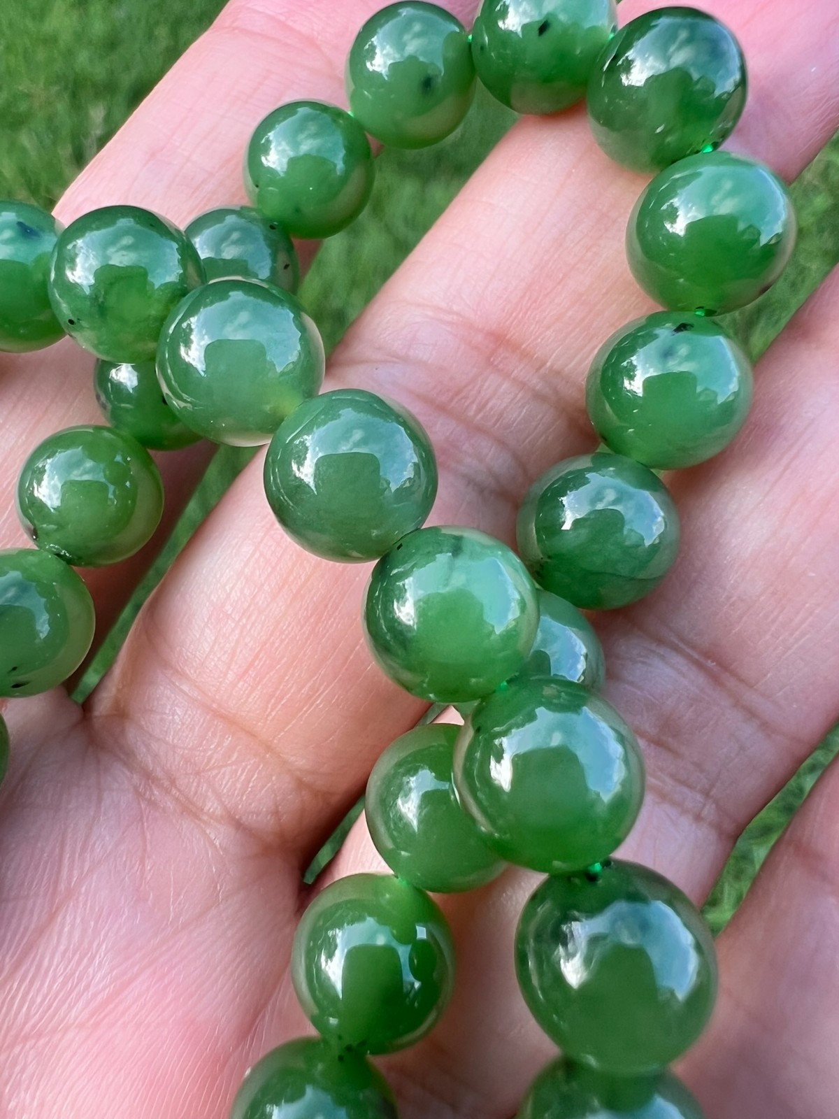 Rich Green 17″ Genuine Nephrite Jade 8mm Bead Necklace H141 3