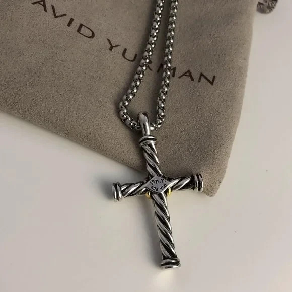 David Yurman Cable Cross sterling Silver and 18k gold pendant Necklace