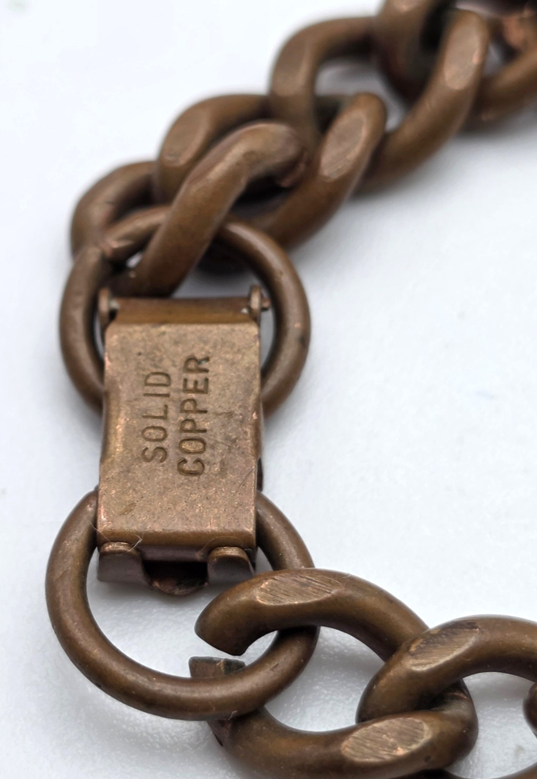Vintage Solid Copper Heavy Rolo Cable Link Bracelet 6.25 In Fold Over Clasp 8.2m