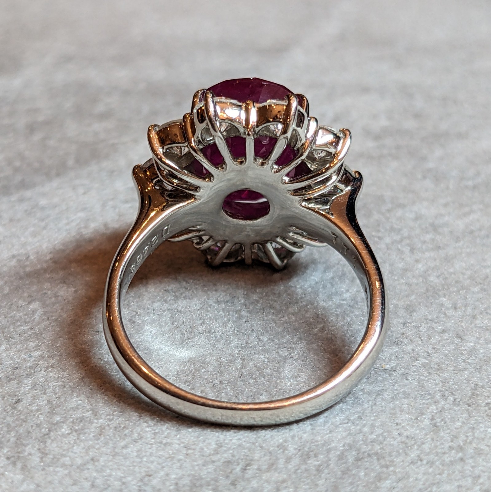 GIA Burma Heated Ruby 7.71 ct Oval in Diamond Platinum Ring – HM2421VN