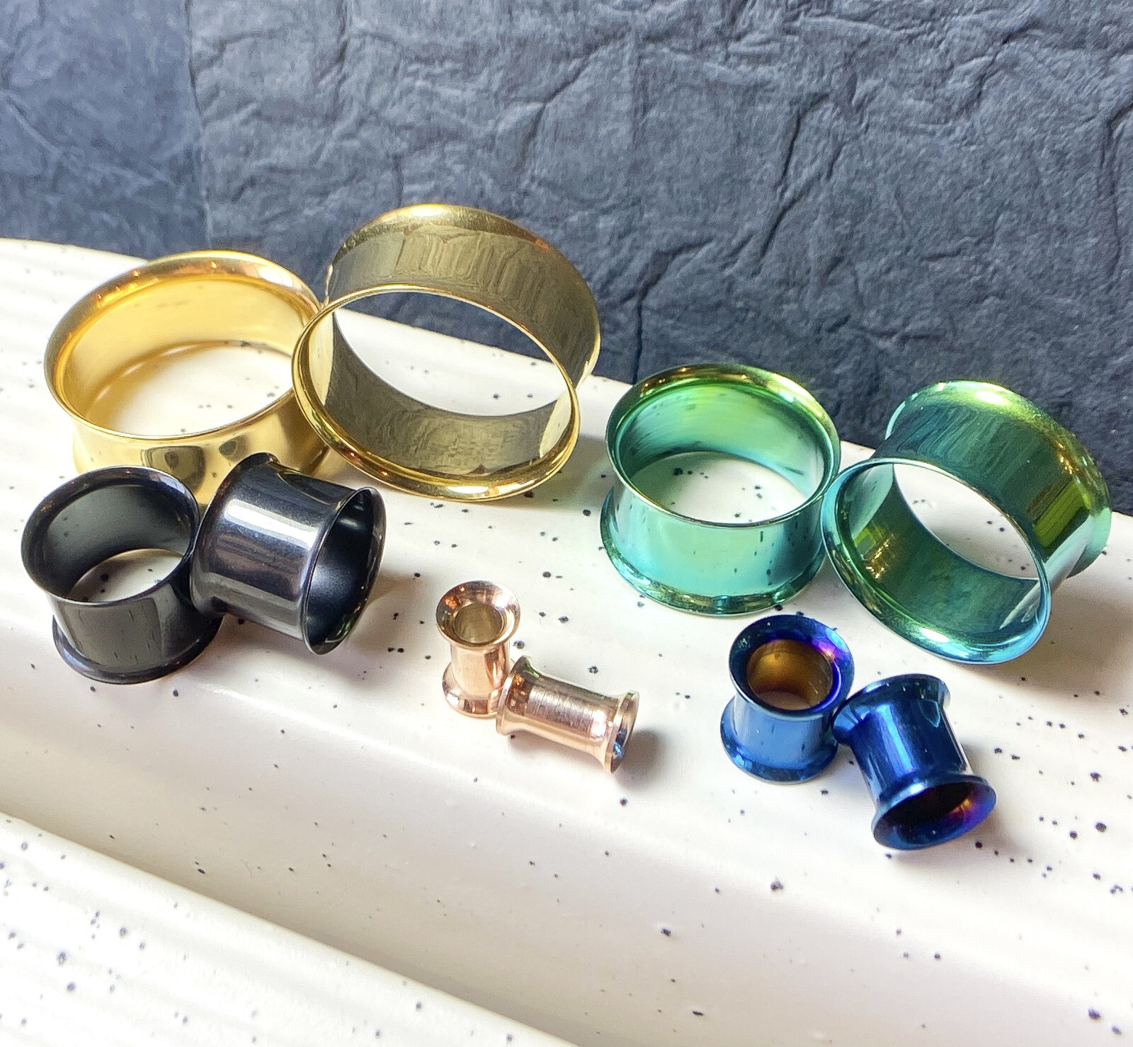 PAIR PVD Plated Double Flare Tunnels Plugs Earlets Gauges Body Jewelry