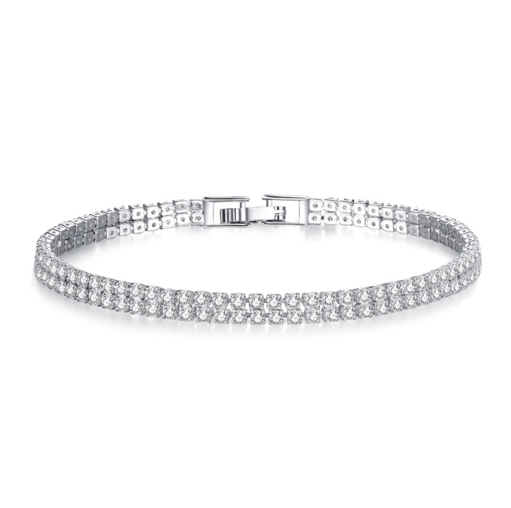 7.3″ White Gold Plated Brass White Green Blue Round CZ Tennis Bracelet Gift P52