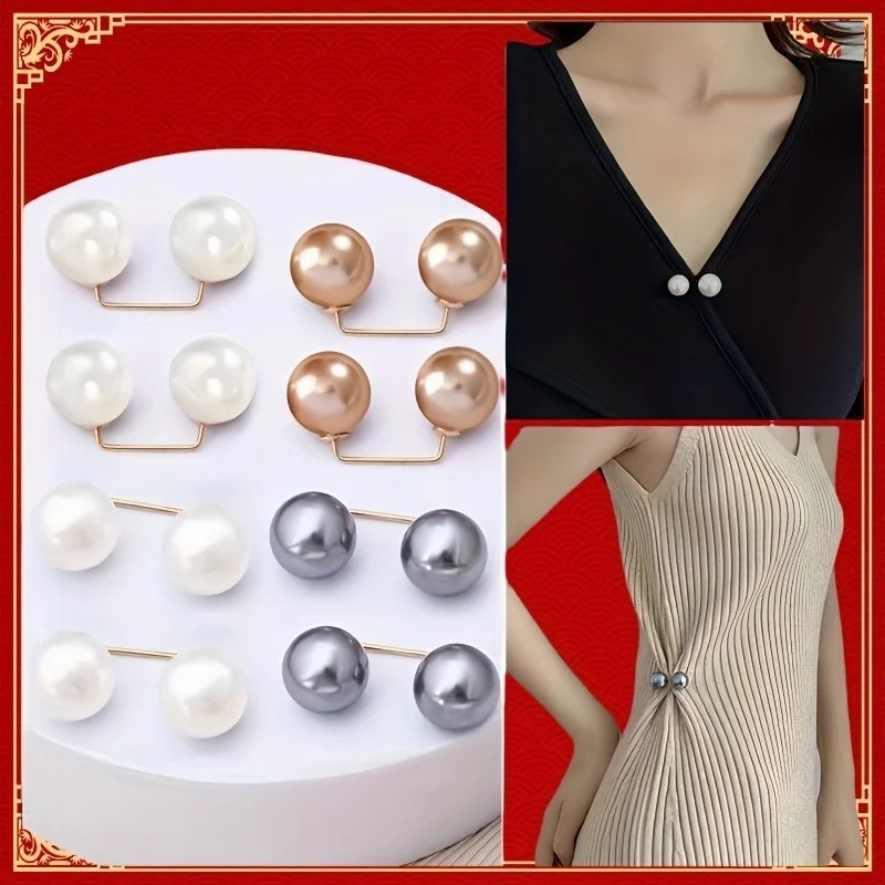 Decorative Pearl Safety Pins Dress Fastening Collar Scarf Pin Set