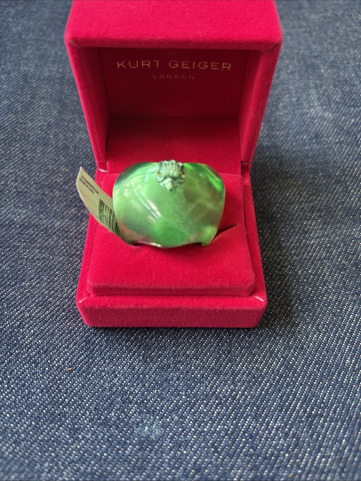 Kurt Geiger London Heart Jelly Eagle Cocktail Ring Green Size -8 New