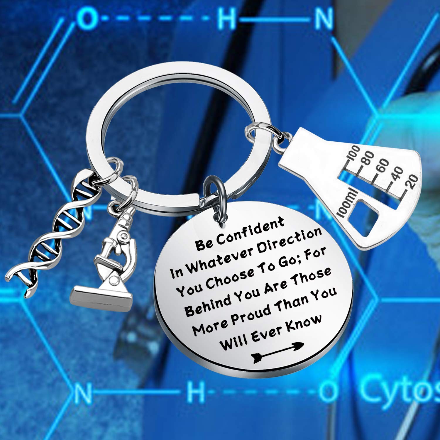 DNA Double Helix Charm Microscope Charm Keychain Chemistry Biology Gift Be Confi
