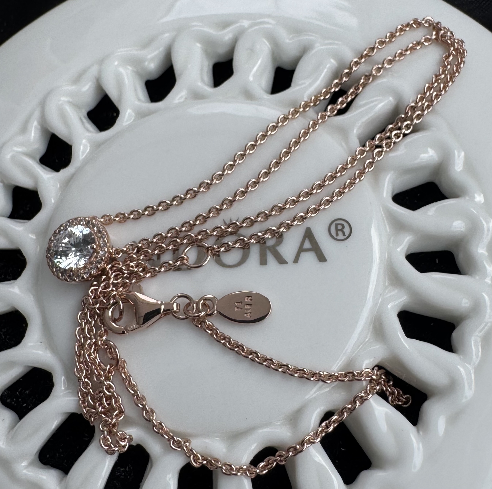 Authentic Pandora ROSE Round Sparkle Halo Necklace #386240CZ- 45 cm / 17.7 in
