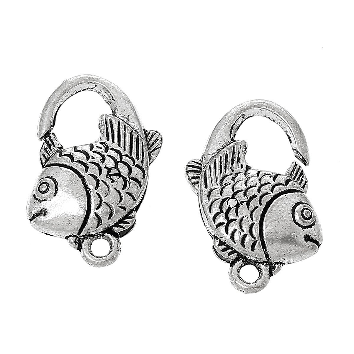 Sexy Sparkles 10 Pcs Lobster Clasp Fish Shape Antique Silver 20mm X 15mm