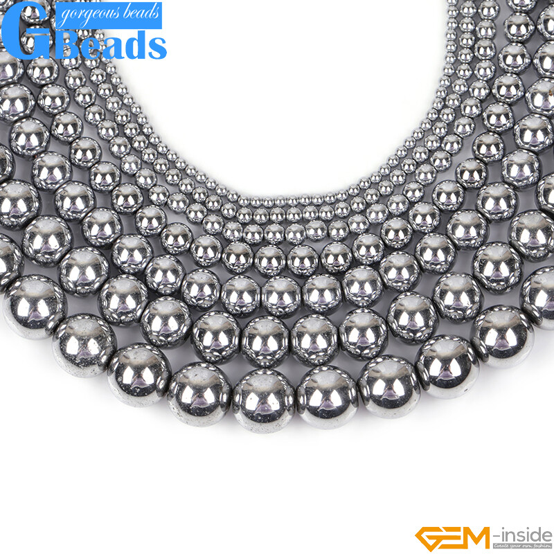 Silver Metallic Coated Reflections Hematite Round Beads Free Shipping Strand 15″
