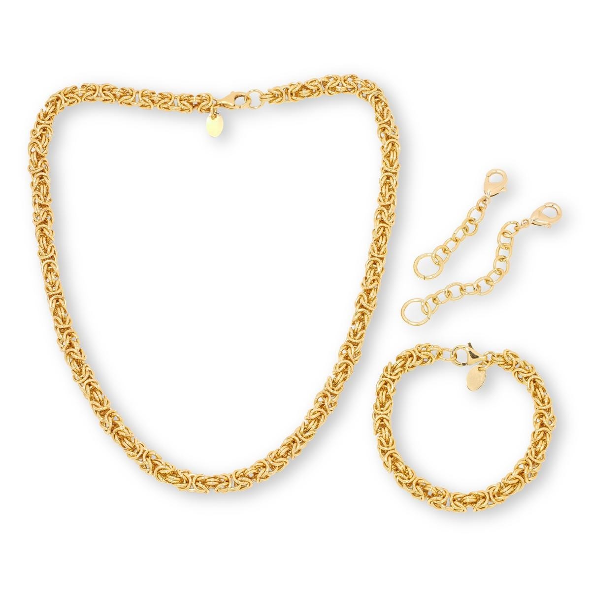 Bellezza 18k gold layrd Bronze Byzantine Necklace & Bracelet 2-piece Set 7″ 18″