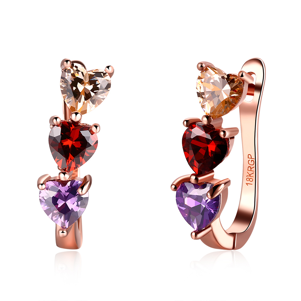 18K Rose Gold Plated Earrings AAA Zirconia Latch Back Hearts .2″ L275