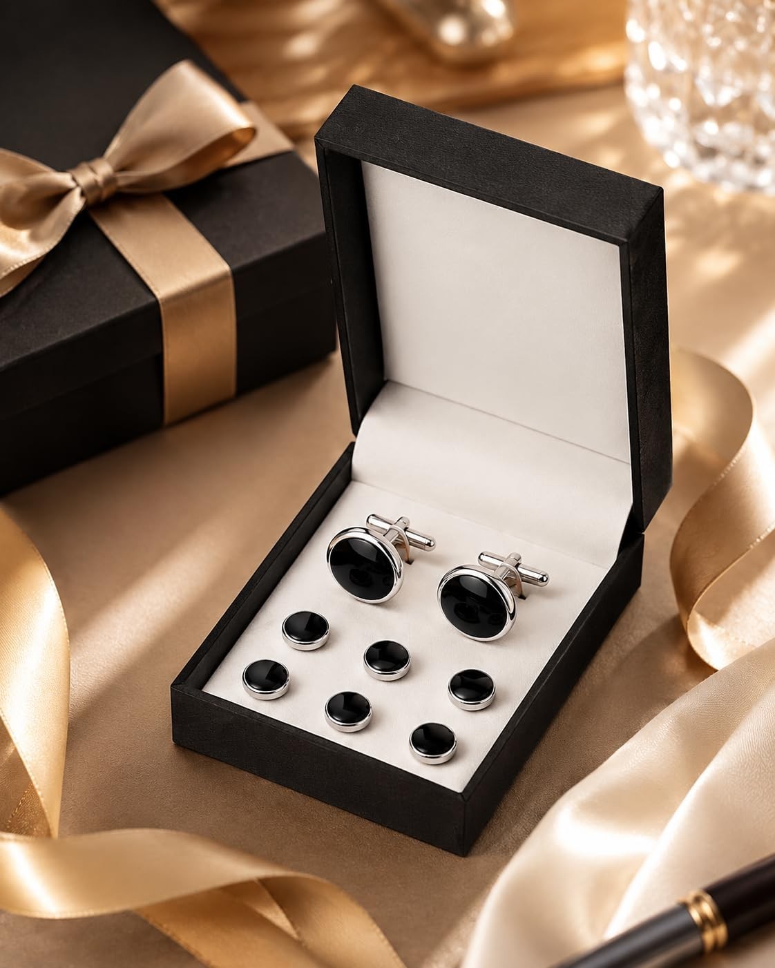Men’s Stainless Steel Cufflinks & Tuxedo Studs Set – Formal Wedding Jewelry Gift