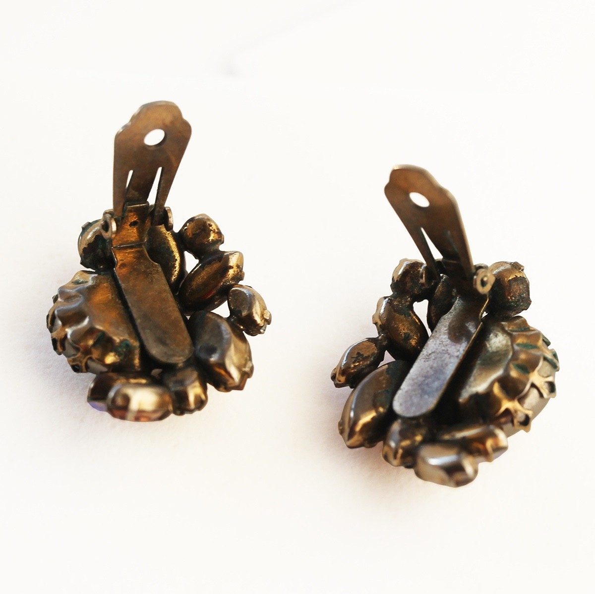 Unsigned Regency-Style Topaz Rhinestone & Faux Pearl Cluster Clip Earrings