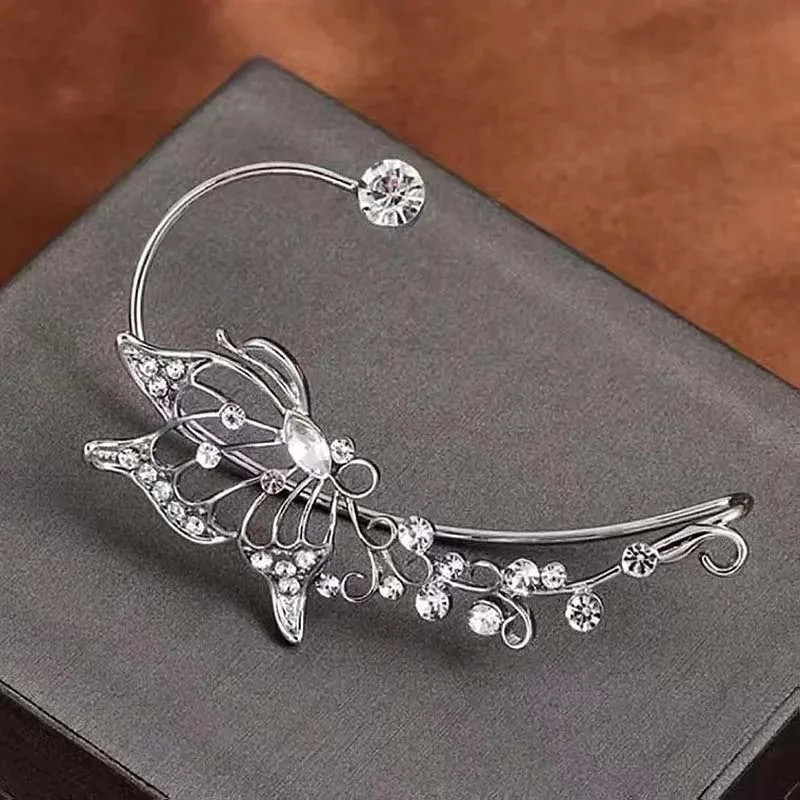 Korean Fashion Zircon Butterfly Elf Ear Cuff for Women Sparkling Zircon Crystal