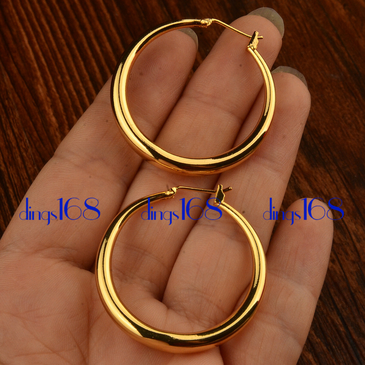 Women 18K Gold Filled TARNISH-FREE Classic 35mm Medium size Hoop Earrings HC3