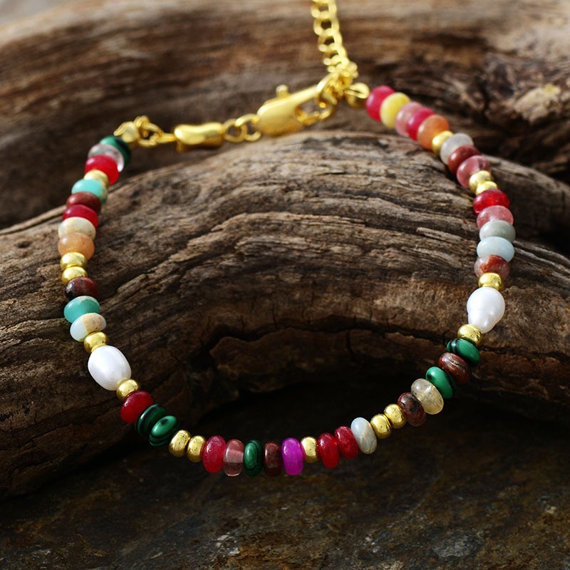 Premium Assorted Gemstone Pearl Rainbow Summer Necklace Bracelet Set for Women