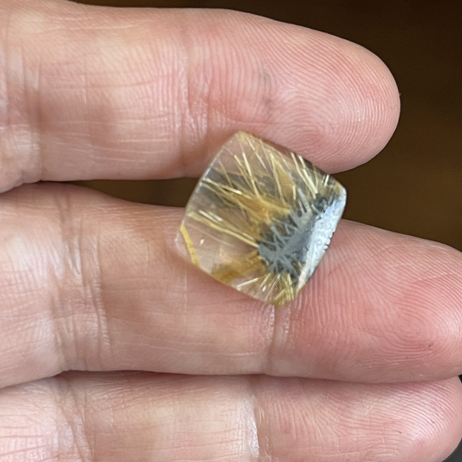 7.3ct 14.9×14.4x3mm Fine Golden Rutilated Star Quartz Square Cabochon Ring Gem