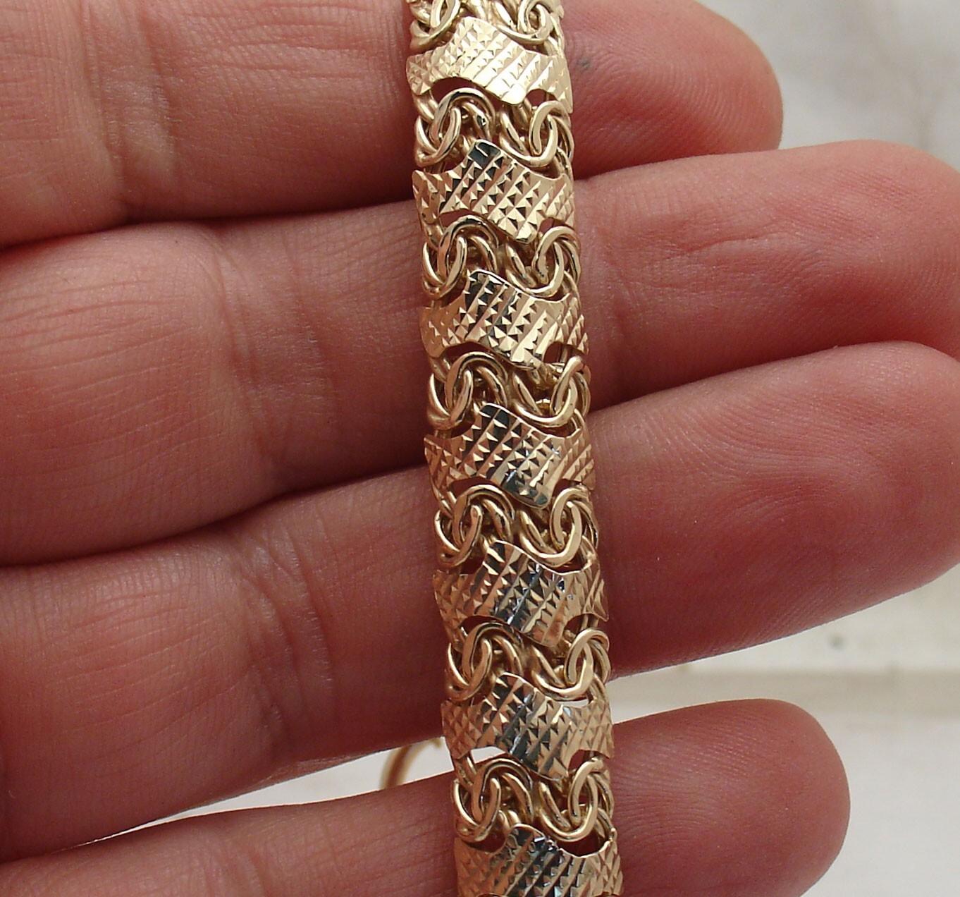 8″ Technibond Diamond Cut Snake Skin Bracelet 14K Yellow Gold Plated Real Silver