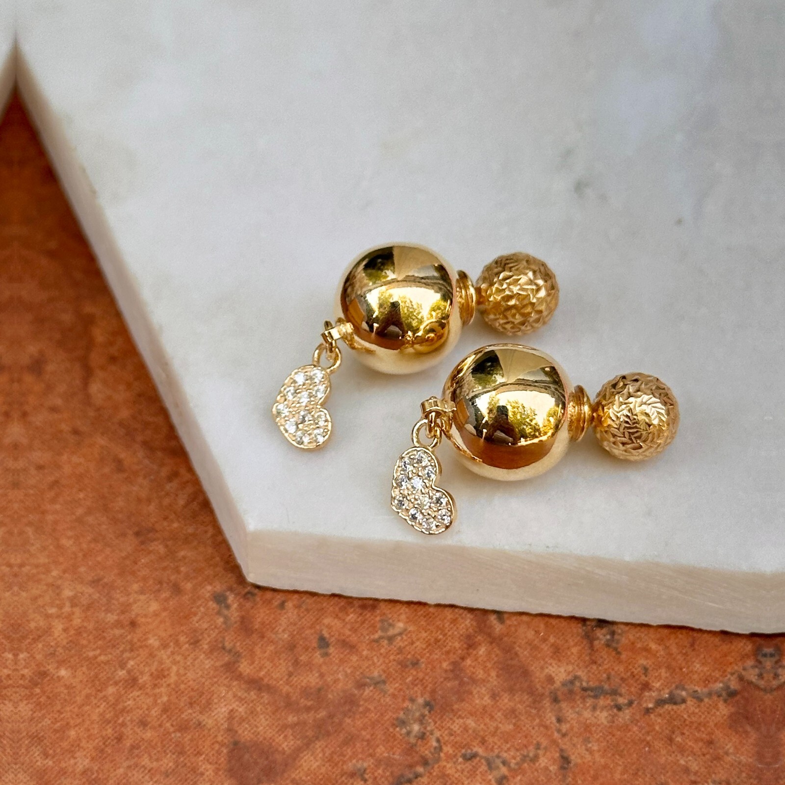Gold Sterling Silver Shiny High Polished Finish Double-Ended Ball Earrings NEW