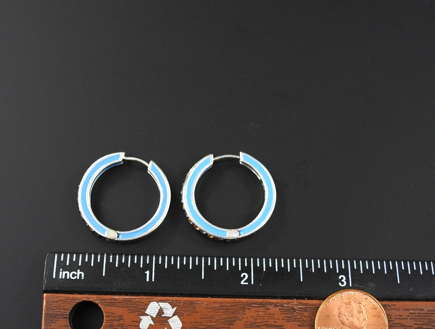 Vintage EFFY Balissima 925 Sterling Silver Enamel Multi Gemstone Hoop Earrings