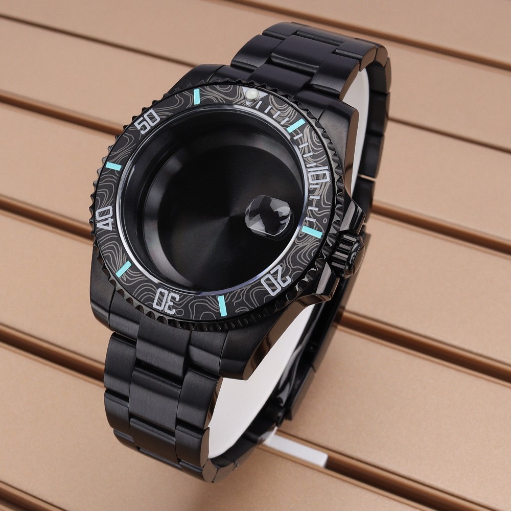 Black 40mm Diver Watch Case Sapphire Glass For Seiko NH35 NH36 ETA2824 Movement