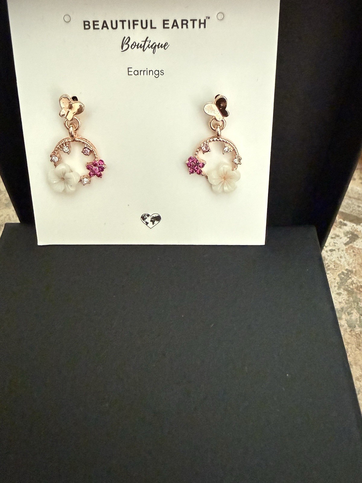 Beautiful Earth Boutique Rose Gold Plated Dangling Hoop Earrings With CZ