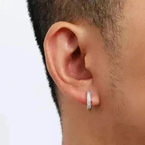 1CT Round Cut Lab Created Moissanite Men’s Hoop Earrings 14K White Gold Plated