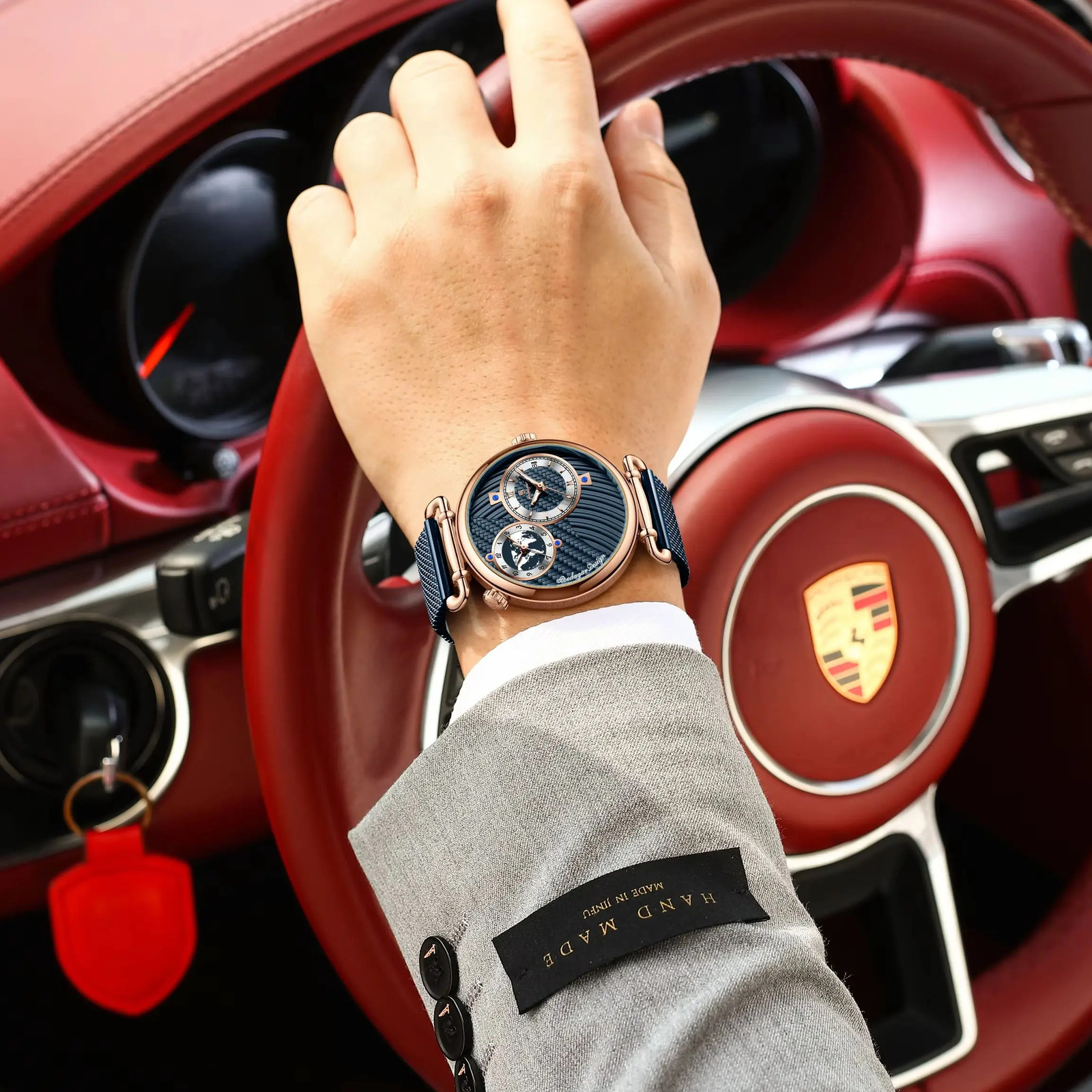 POEDAGAR Sport Man Wristwatch Multiple Time Zone Display Waterproof