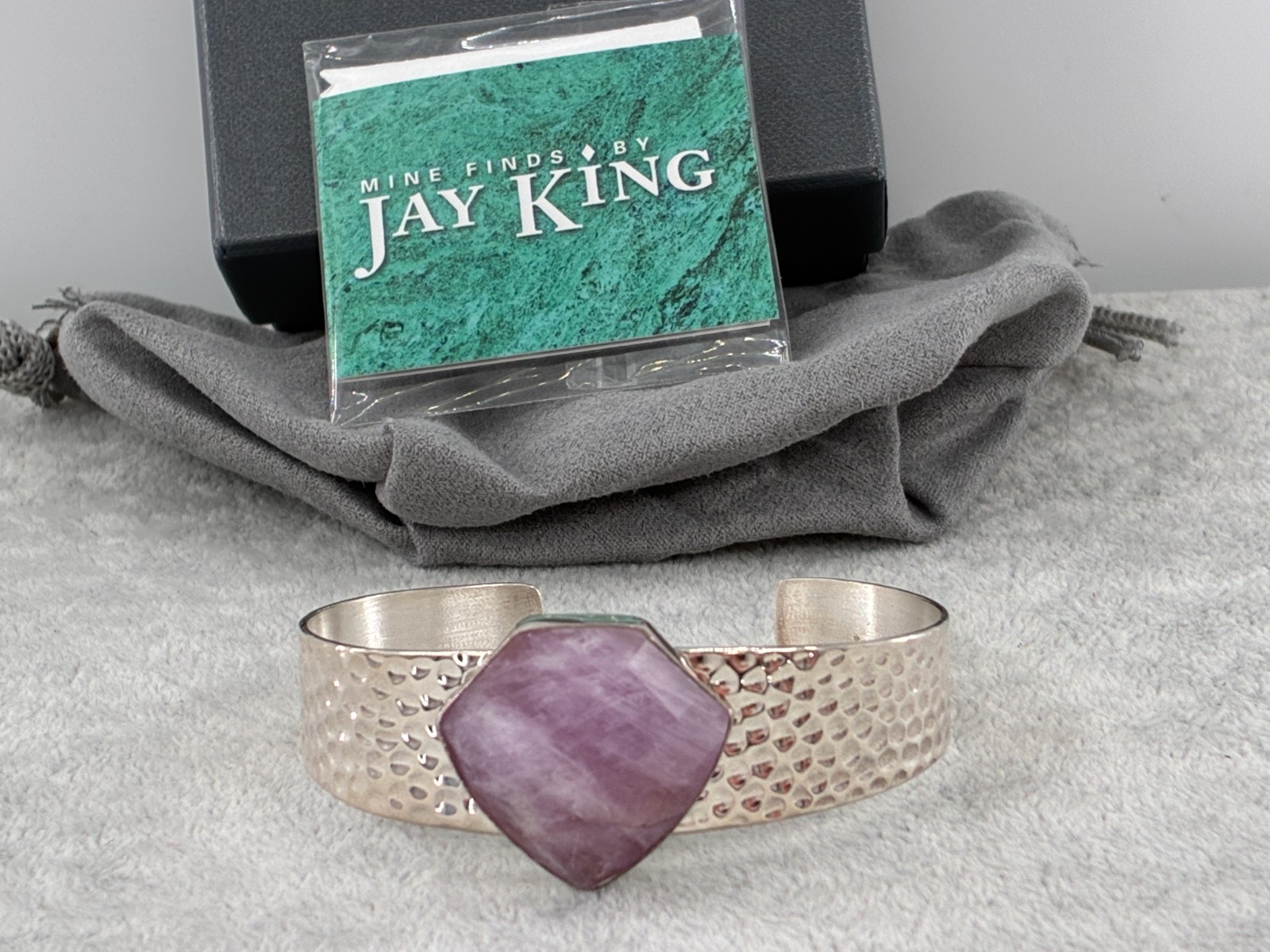 Jay King DTR Lavender Kunzite Hammered Sterling Silver Cuff Bracelet HSN Box 6in