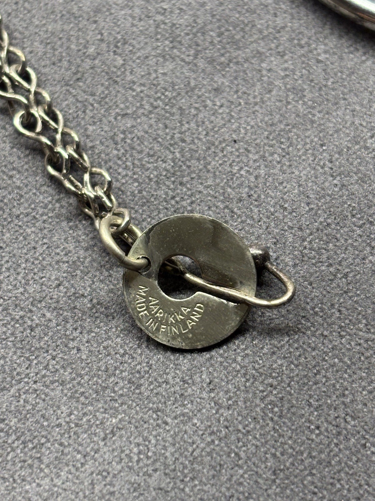 Dansk Smykkekunst Signed Silver Modernist Pendant On Aarikka Chain