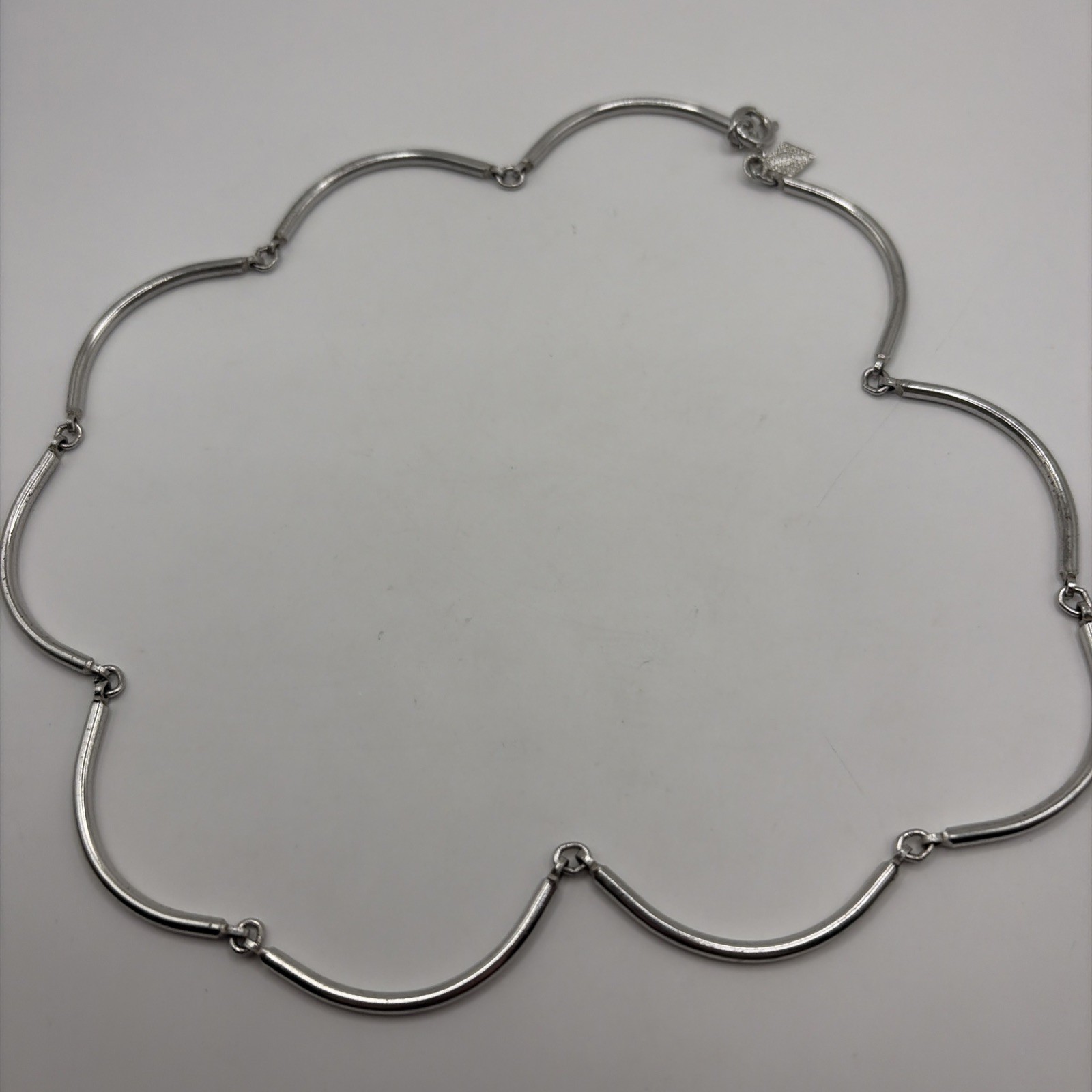Vintage Sarah Coventry Silver Tone Curved Bar Necklace Minimalist 1970s- 15 Inch