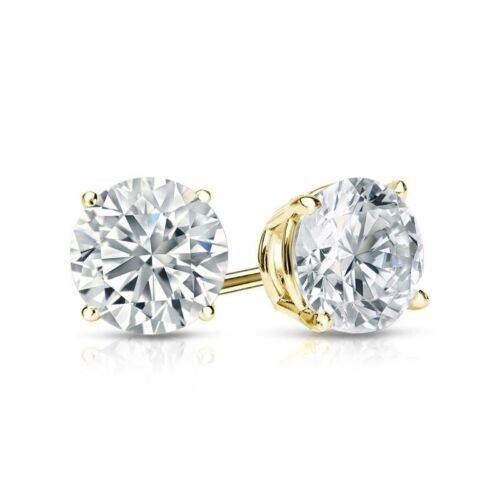 0.05ct Natural Round J-K Diamond Solitaire Stud Earrings in 14k Yellow Gold