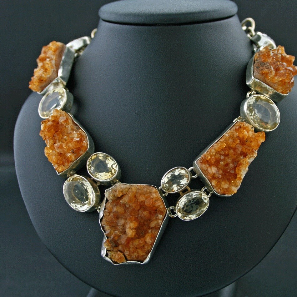 Citrine Crystal Necklace 925 Silver Handmade 45.5cm Bizarre