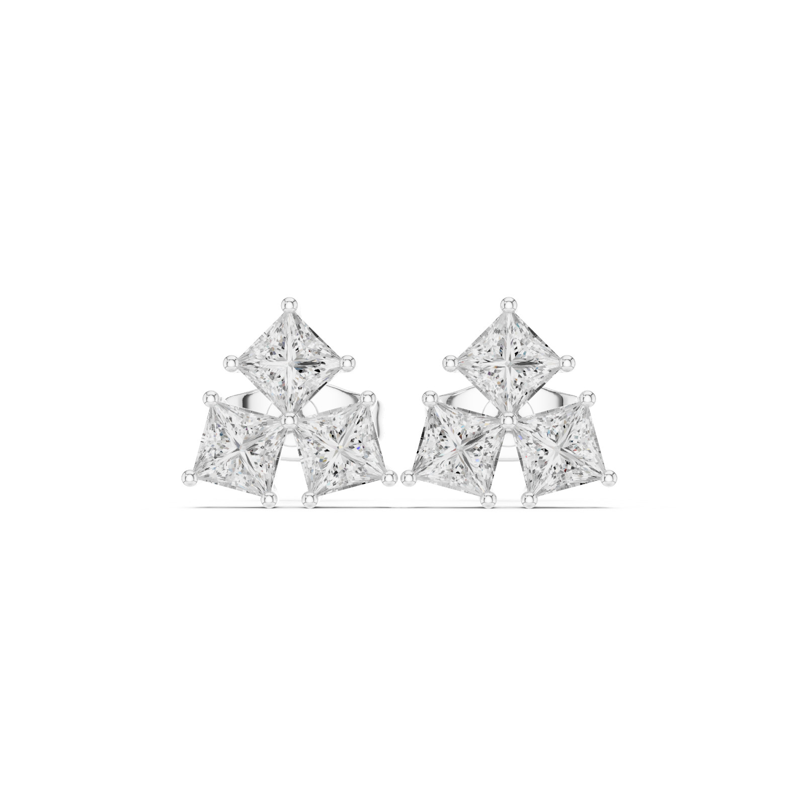 Princess Cut Natural VVS1 D Diamond Flora Cosmos Studs Earrings 14k Gold Over