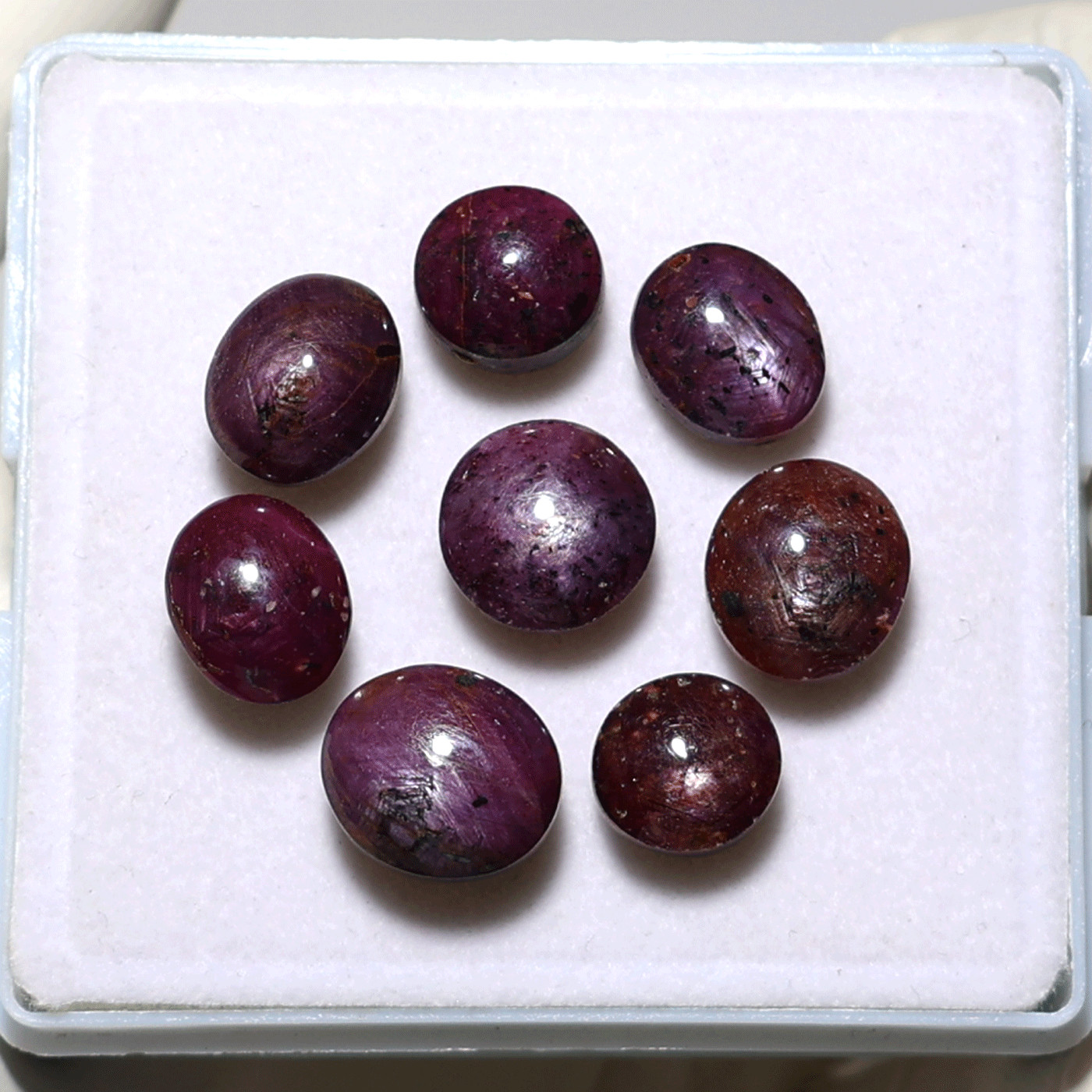 8 PC Cosmic Glow Star Ruby Cabochons – Silky Red Asterism – 10.6mm-13.5mm Parcel