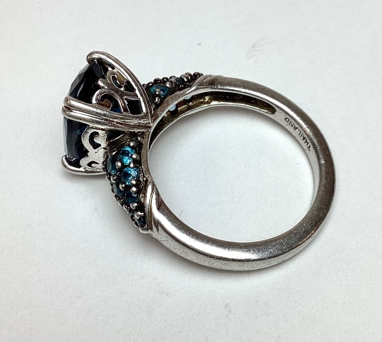 Lab Created Spinel Blue Stone & .925 Sterling Silver Ring 6.63 Grams & Size 8.75