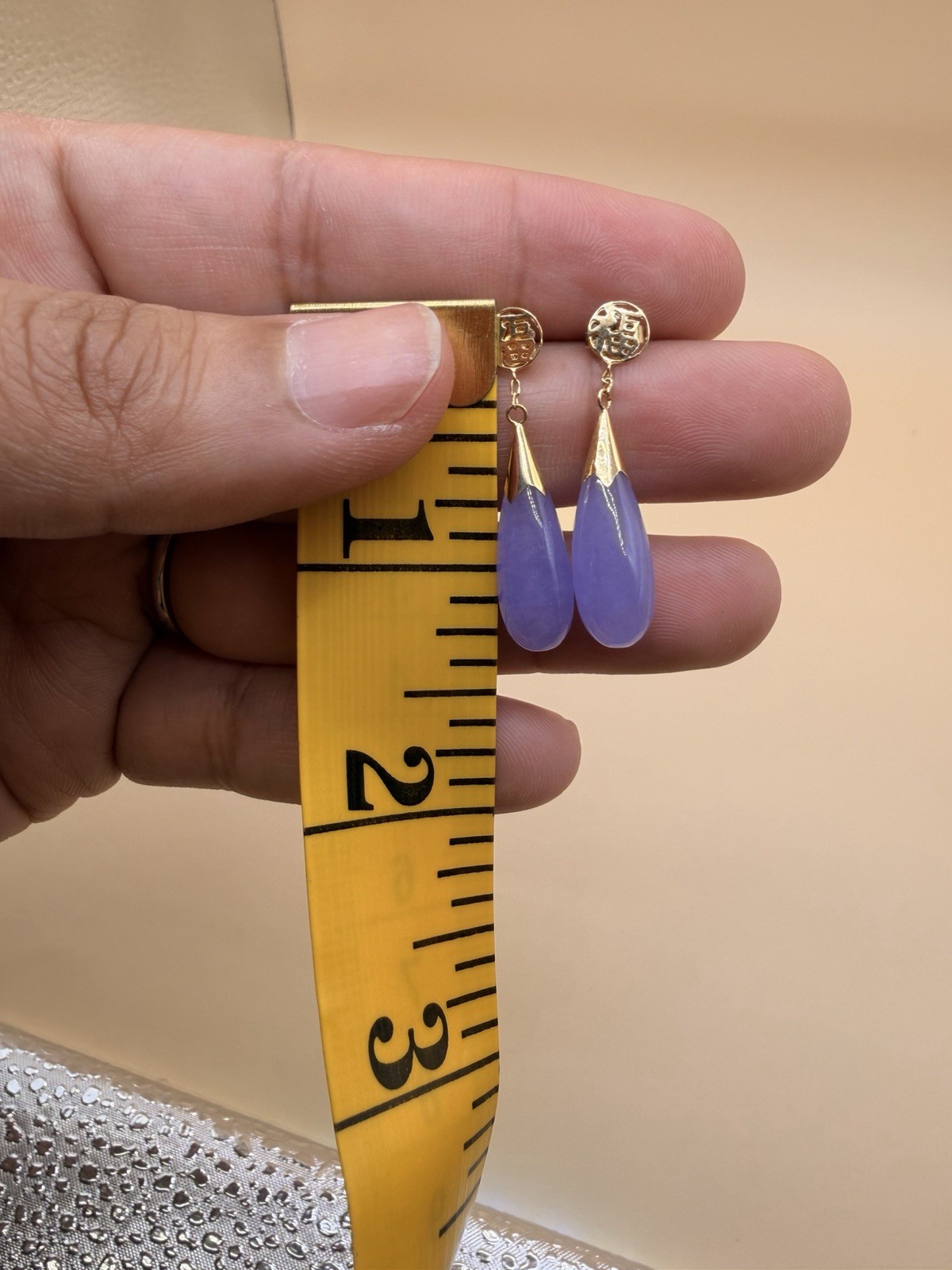 14k Yellow Gold Lavander Jade Earrings.