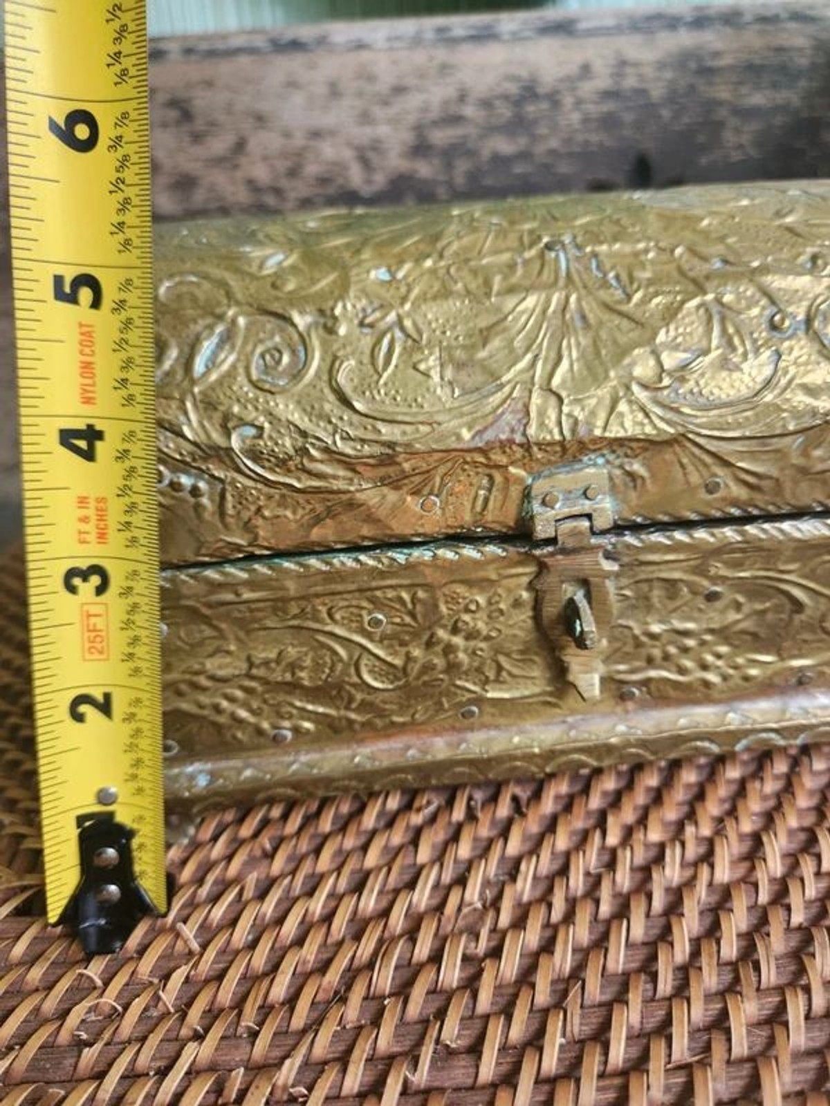 Embossed Gold Treasure Box, Jewelry Casket, Lined – handles Ornate Antique UK