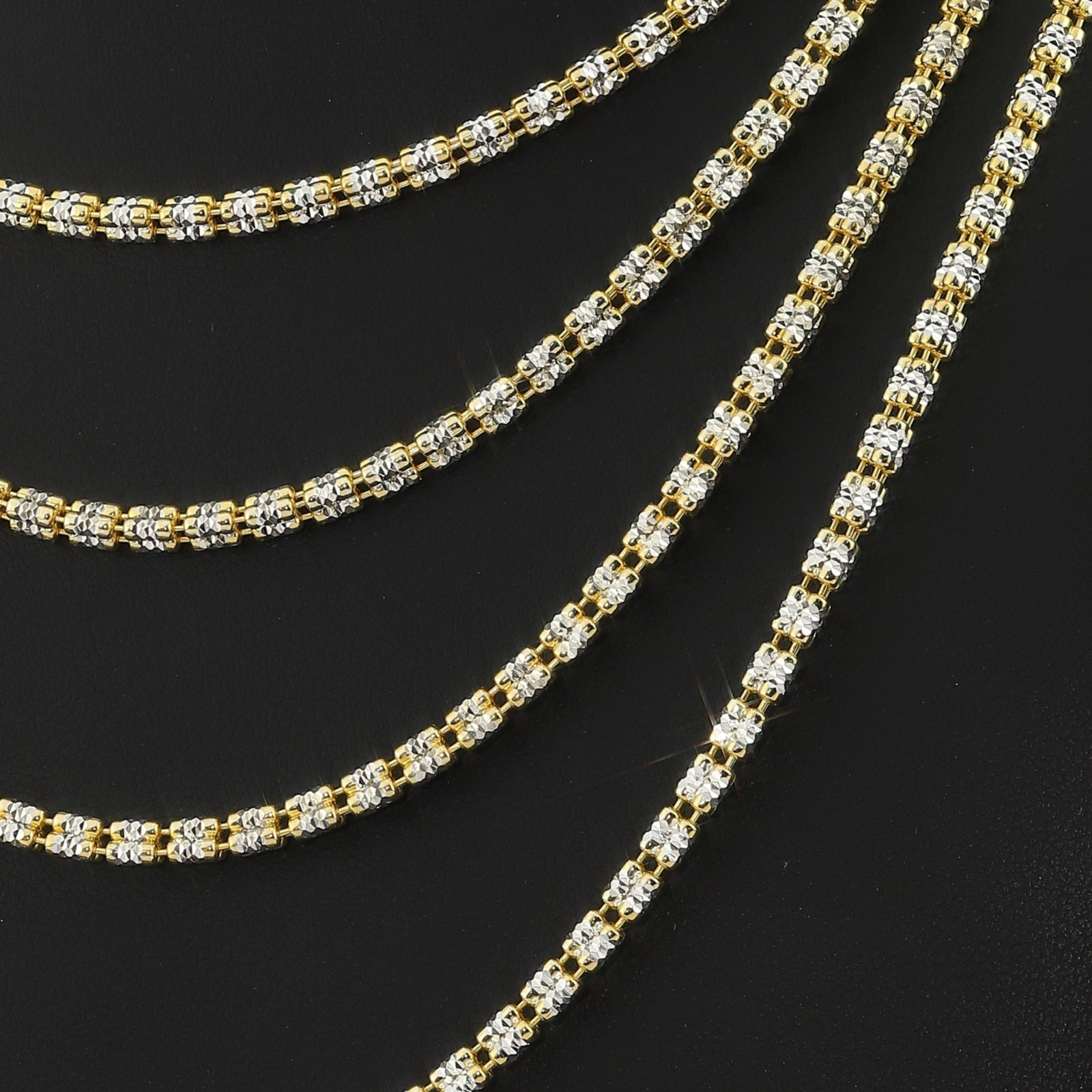 Two-Tone Gold 3mm Diamond-Cut Ice Italian Necklace 18″-24″ 925 Sterling Silver