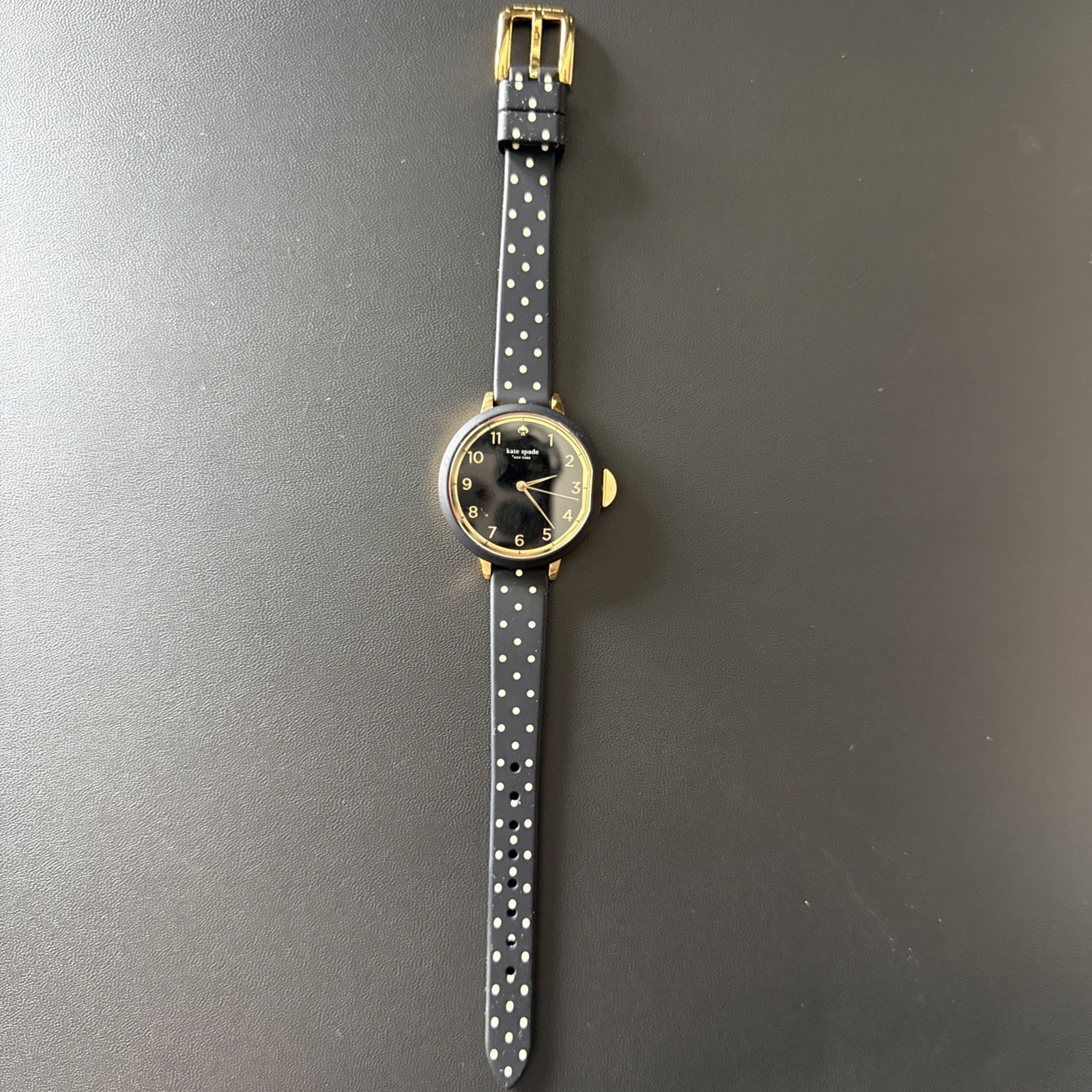 kate spade new york Park Row Black Polka Dot Silicone Watch KSW1355 NEW 34MM