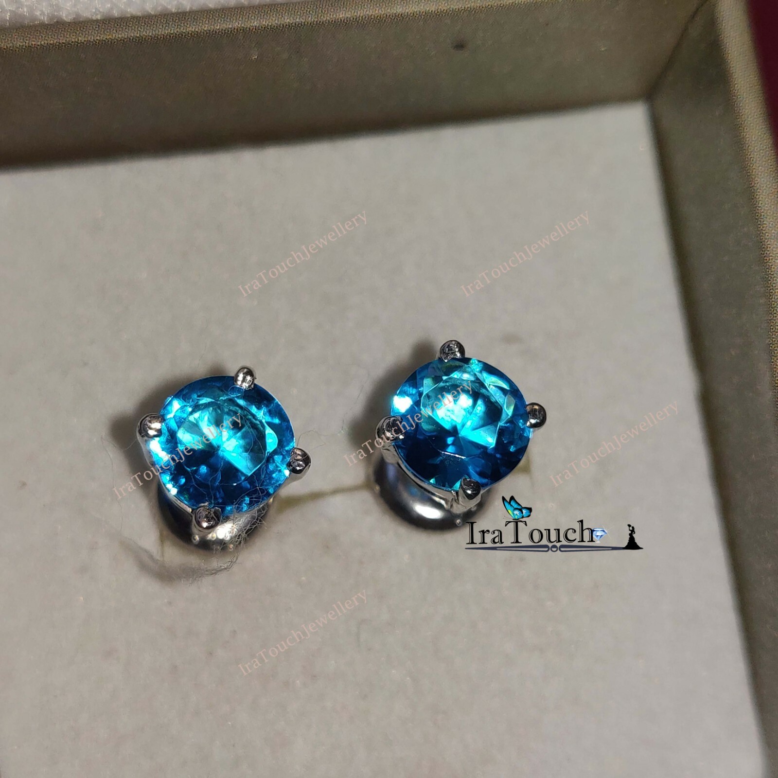 2Ct Round Lab-Created Blue Diamond Solitaire Stud Earring 14K White Gold Finish